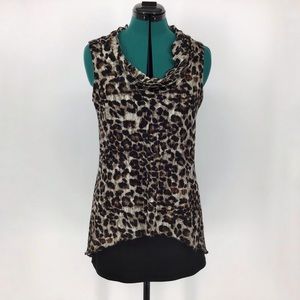 M.I.K.O. Leopard Print Sleeveless Cowl Neck Top, M